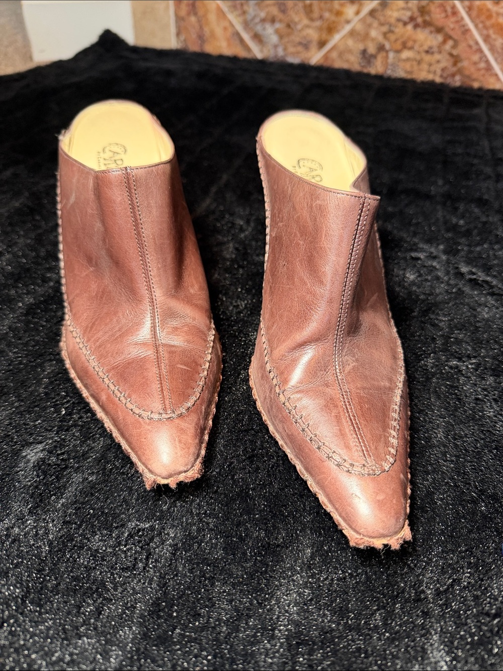 Carlos Santana Vintage Cognac Leather Pointed Toe Stiletto Mule 8.5